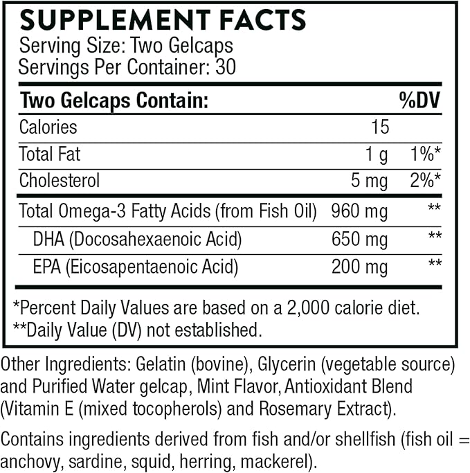 THORNE Advanced DHA - 650 mg DHA and 200 mg of EPA - Supports Healthy Brain Aging and Nerve Function* - 60 gelcaps