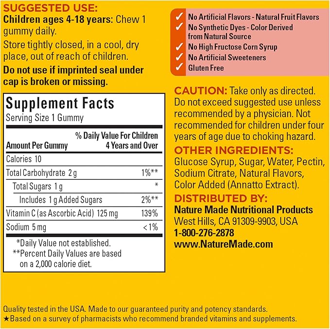 Nature Made Kids First Vitamin C Gummies, Dietary Supplement for Immune Support, 110 Gummies, 110 Day Supply (Pack of 2)