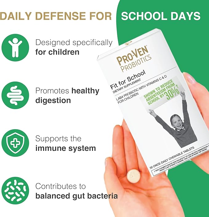 Probiotics Fit for School | 30 Tasty Strawberry Flavored Chewable Tablets | Designed for Childern Age 4-16 | 12.5 Billion CFUs Supports Immune System and Digestive Health