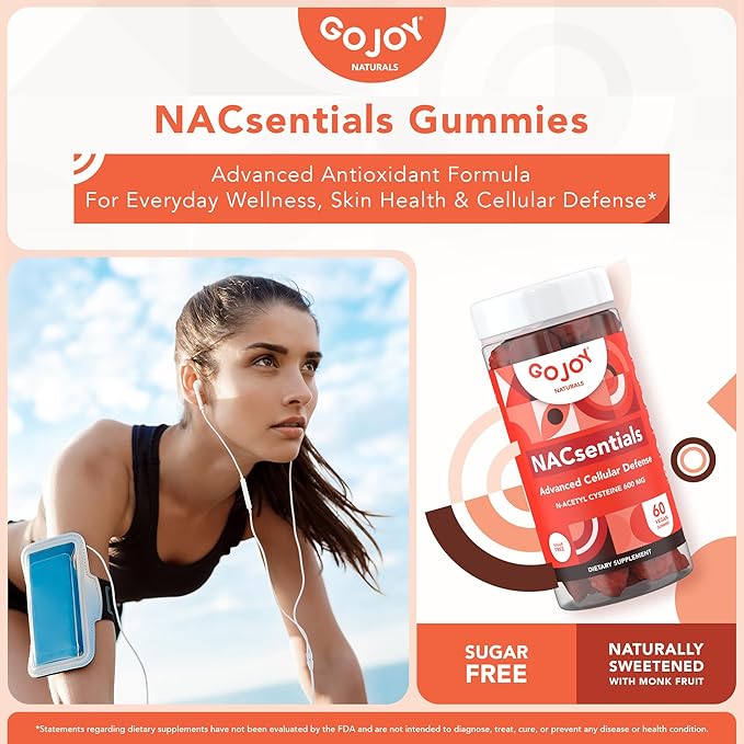 GOJOY NACsentials Sugar-Free NAC Gummies – 600mg N-Acetyl Cysteine with Vitamin C, ALA, Quercetin & Astaxanthin – Antioxidant & Liver Detox Support – Vegan & Keto-Friendly – 60 Gummies