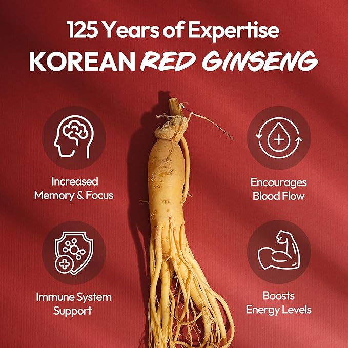 Renewed Korean Red Ginseng Extract Capsule Plus - All-in-One Vegan Supplements - Energy Boost & Immune Support, Caffeine Free & Non-GMO (600mg, 30 Capsules)