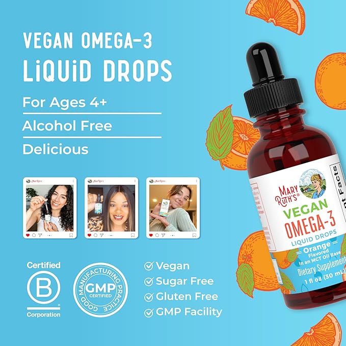 MaryRuth Organics Omega 3 Liquid Drops | 400mg DHA Per Serving | Omega 3 Supplement for Immune Support | Overall Health | for The Whole Family | 1oz