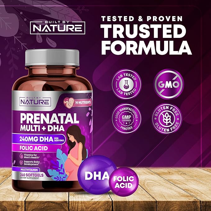 Prenatal Vitamins for Women - Multivitamin with DHA, Folic Acid, Vitamin C, B12, Iron & Omega-3 - Before, During & Post Pregnancy Supplement for Healthy Growth & Brain Development - 240 Softgels