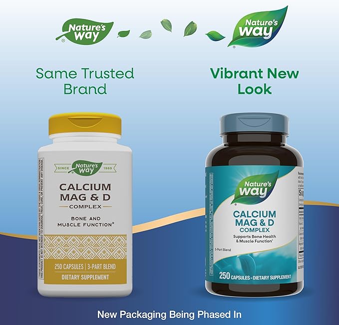 Nature's Way Calcium Magnesium & Vitamin D3 Complex, Healthy Bones & Teeth, Muscle Function and Relaxation*, Gluten Free, 250 Capsules (Packaging May Vary)