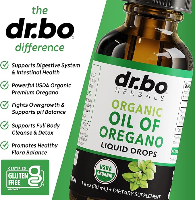 Oregano Oil Organic Liquid Drops - 6 Month Supply Oil of Oregano Drops Tincture Extract, Cleanse, Detox, Immune Support, Digestive Gut Health - Pure Vegan Non-GMO Herbal Organic Oregano Oil Drops 1 oz