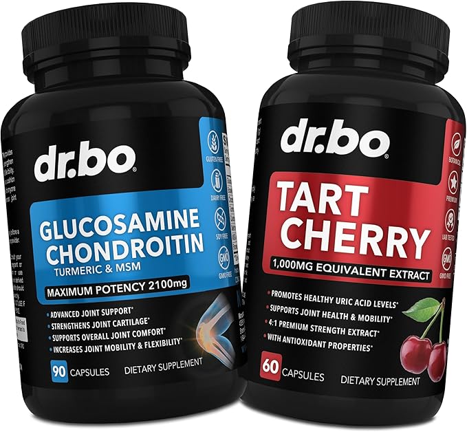 Glucosamine Chondroitin MSM Turmeric & Tart Cherry - Joint Health Supplement Knee Bone & Joints, Purge Uric Acid Cleanse Flush Antioxidant Pills - Joint Support Pills & Tart Cherry Extract Capsules