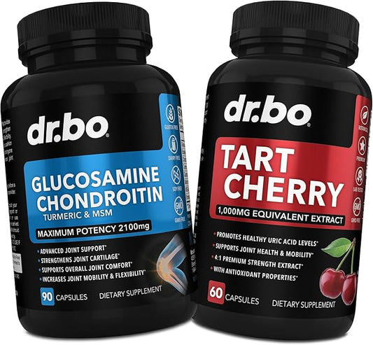 Glucosamine Chondroitin MSM Turmeric & Tart Cherry - Joint Health Supplement Knee Bone & Joints, Purge Uric Acid Cleanse Flush Antioxidant Pills - Joint Support Pills & Tart Cherry Extract Capsules