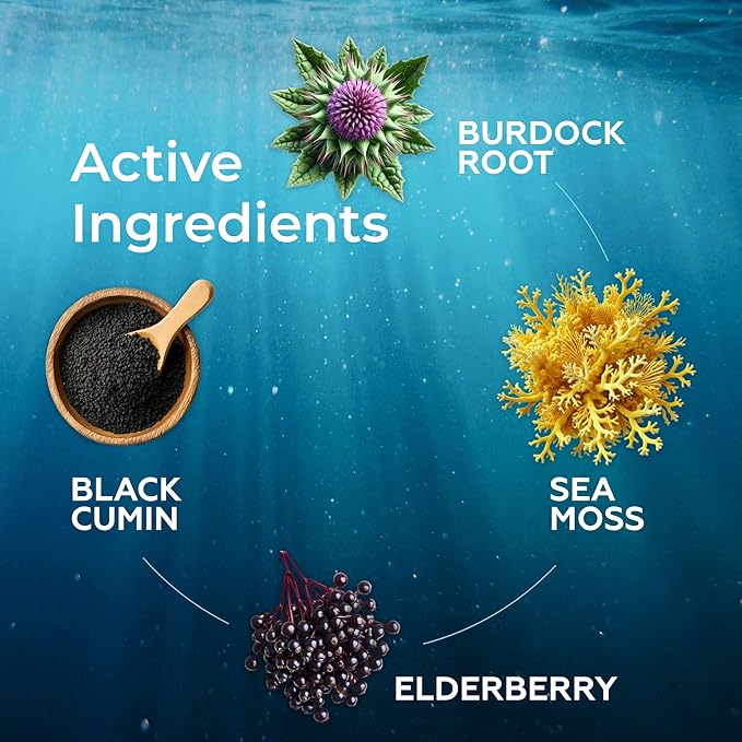 Irish Sea Moss Drops - 5X Stronger Than Sea Moss Gel - 92+ Essentials Minerals - with Black Elderberry, Burdock Root & Black Cumin - 2 Fl Oz (60ml) - Elderberry Flavor