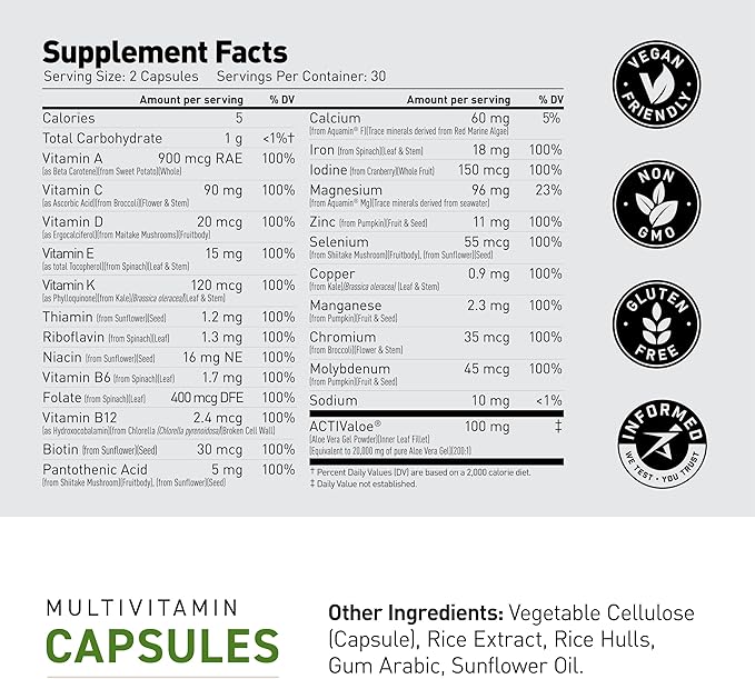 Kaged Multivitamin with Whole Foods Organic Fruits & Veggies Plant Based Vegan Multivitamin for Women and Men Vitamin C, D, E, B12 60 Servings