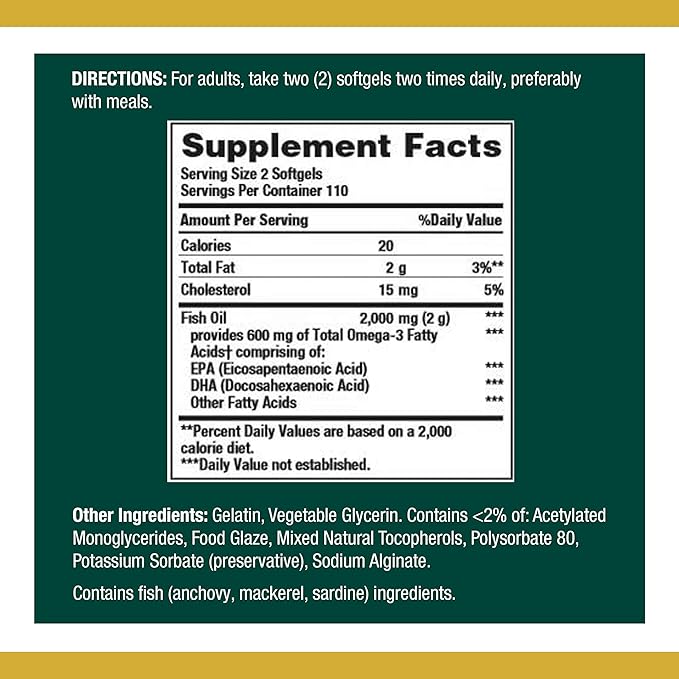 Nature's Bounty Fish Oil 1000 mg Coated Softgels, 220 Count