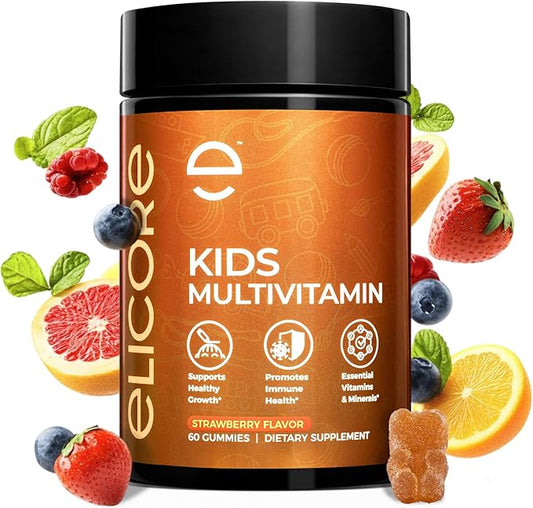 Kids Multivitamin Gummies – Strawberry Flavor – Immune & Growth Support with A, C, D, E, B6, B12, Zinc – Non-GMO, Gluten-Free – Chewable Vitamins for Kids 4+ – 60 Count
