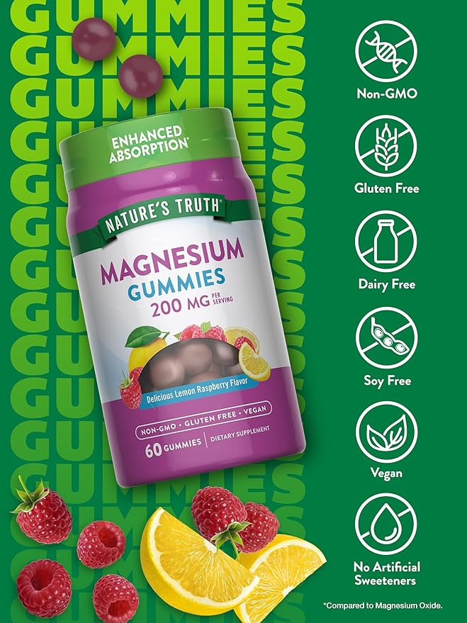 Nature's Truth Magnesium Gummies | 200mg | 60 Count | Vegan, Non-GMO & Gluten Free Supplement | Enhanced Absorption Magnesium Citrate