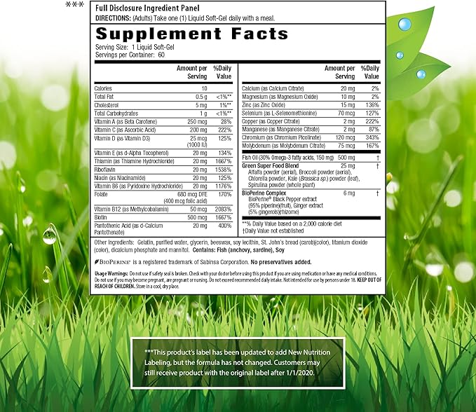 Irwin Naturals Only One Liquid-Gel Multi Without Iron - 60 Liquid Soft-Gels, Pack of 2 - Omega-3 Oils, Antioxidants & Green Super Foods - 120 Total Servings