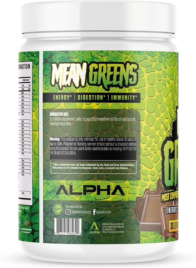 Mean Greens - Sports Greens + Reds Advanced Superfood Immunity and Gut Health | Cordyceps | Delicious Chocolate Fudge Flavor - 30 Servings
