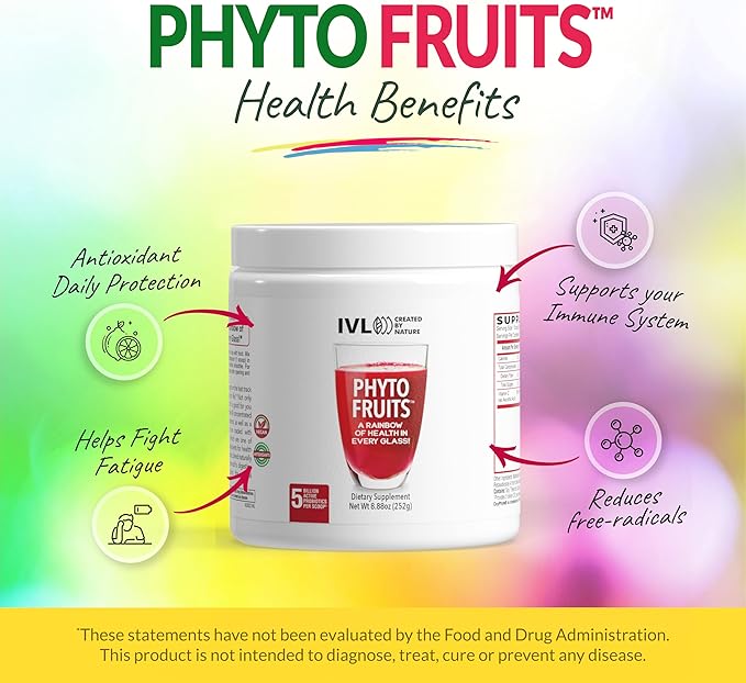 IVL - Phyto Fruits Superfood Powder - Support Energy - Digestive & Probiotic - Antioxidant - Vegan - 40 Fruits and Nutrients Plus 6 Probiotic Strains (30 Servings, 8.88 oz)