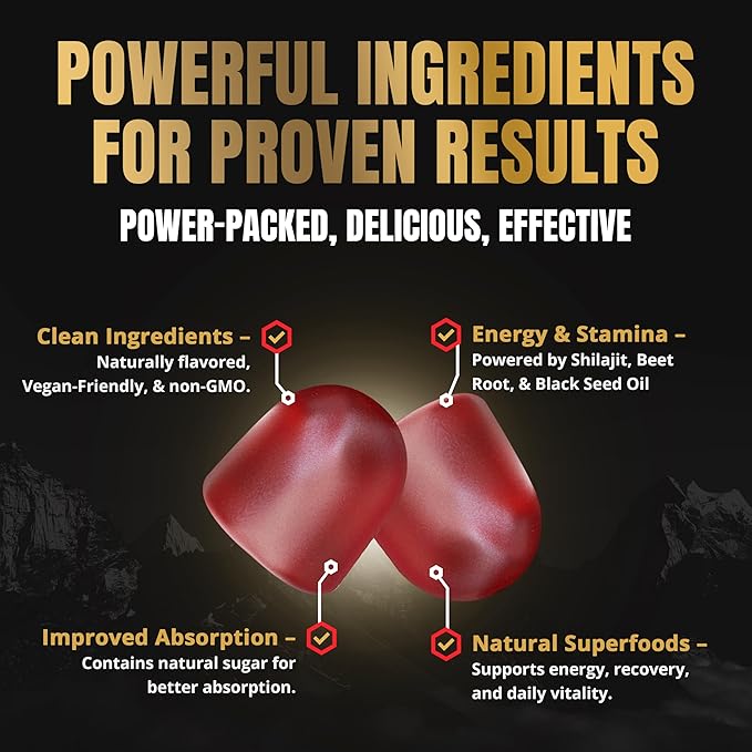 Pure Himalayan Shilajit Gummies for Men – Energy & Focus Support with Ashwagandha & Sea Moss, Pure Shilajit for Women, True Gold Himalayan Shilajit Resin Gummies, Vegan & Non-GMO, 60 Count