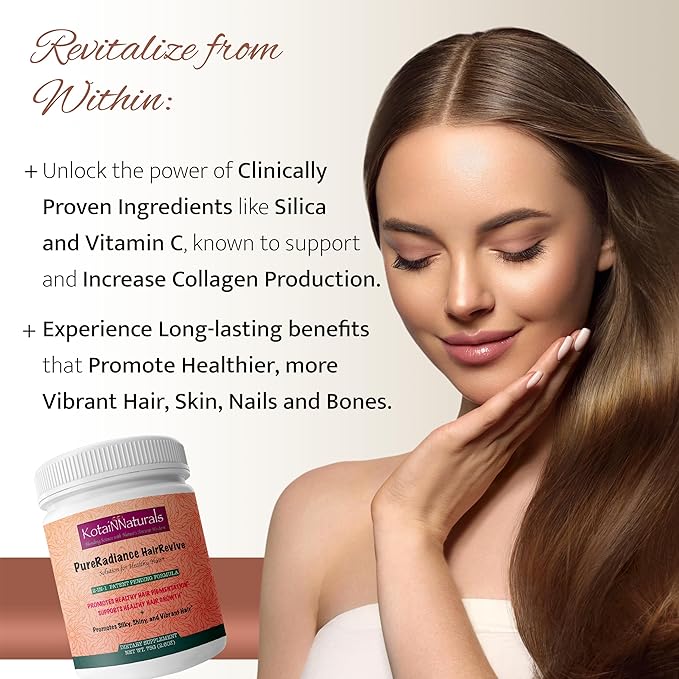 KotaiNNaturals Pure Radiance Hair Revive Unflavored Powder– 2-in-1 Supplement for Hair Growth & Gray Hair Reversal, Plus Collagen-Boosting Benefits for Skin, Nails, and Bones – for Men & Women