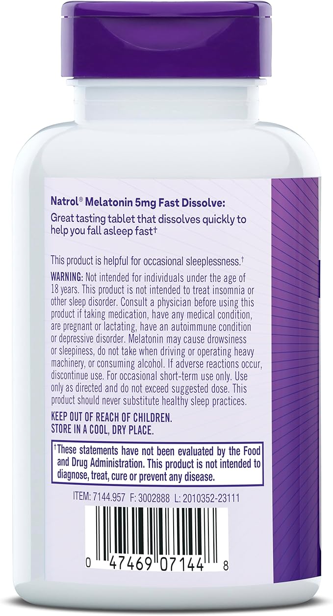 Natrol Fast Dissolve Melatonin 5 mg, Melatonin Supplements for Restful Sleep, Sleep Support for Adults, 150 Strawberry-Flavored Tablets, Up to a 150 Day Supply