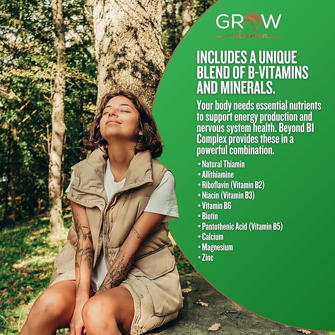grow vitamin Beyond B1 Complex - Allithiamine Natural Vitamin B1 Supplement with Essential B-Vitamins, Thiamin, Niacin, Biotin, Magnesium & More - Supports Energy, Mood & Nervous System - 90 Capsules