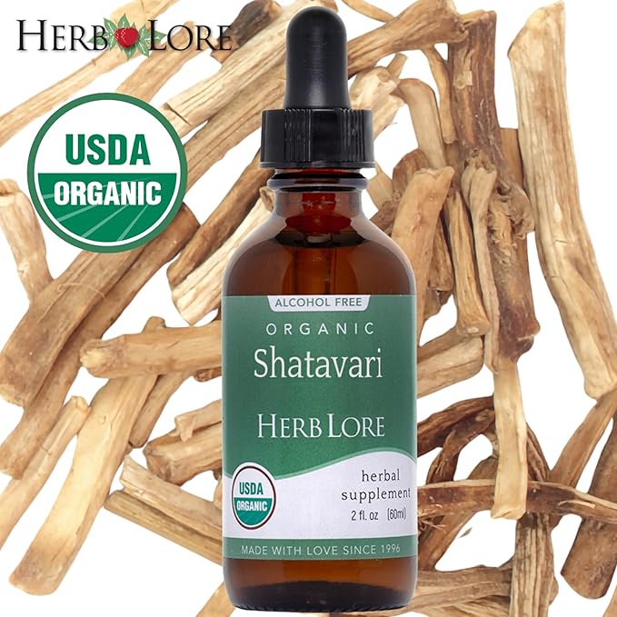 Herb Lore Organic Shatavari Root Extract Tincture - Liquid Shatavari Drops (Asparagus Racemosus) for Lactation and Wellness Support - Alcohol Free (2 fl oz)