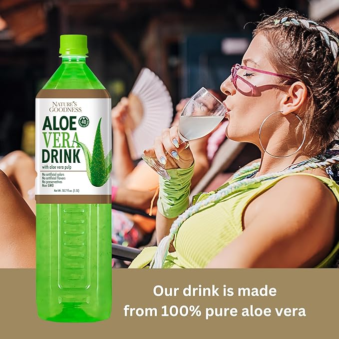 Nature's Goodness Aloe Vera Drink with Pulp - 50.7 Fl Oz (1.5 L) - Refreshing Beverage with Real Aloe Vera Juice