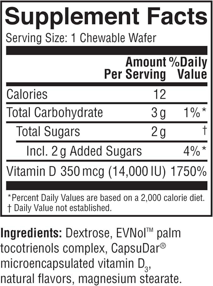 14,000 IU Vitamin D3 Cholecalciferol Vitamin D Deficiency Once-Weekly Chewable Wafer, Non-GMO, Natural Orange Flavor, 8 Tablets (Pack of 2)