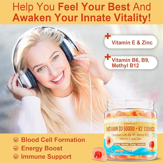 NEVISS Vitamin D3 K2 Gummies + Vitamin B100 Complex