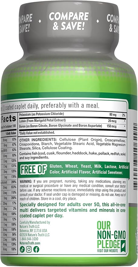 Nature's Truth Multivitamin for Adults 50+ | Non-GMO & Gluten Free Daily Supplement | Plus Vitamin D, C, and B Vitamins