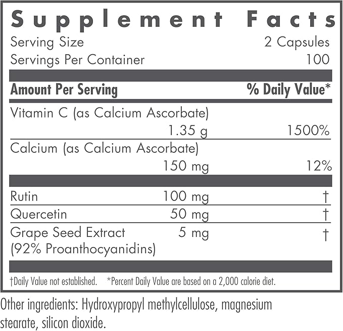 Nutricology Esterol Ester-C - Vitamin C 1350mg Supplement, Immune Support, Calcium Ascorbate with Bioflavonoids, Ascorbic Acid, Rutin, Quercetin, Vegan Capsules - 200 Count