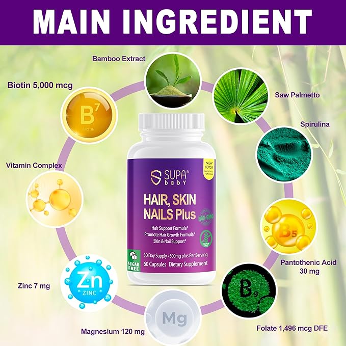 Hair, Skin & Nails – Expertly Formulated for Women with Biotin, Collagen & Antioxidants | Supports Hair Growth, Glowing Skin & Strong Nails | Non-GMO, Gluten-Free, Soy-Free