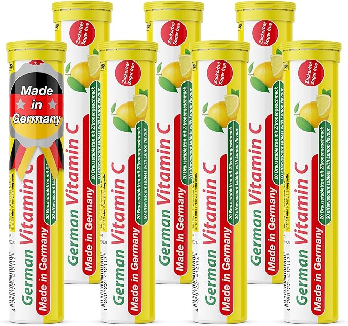 T&D German Vitamin C 180 mg - 140 Vegan Drink Effervescent Tablets - Lemon Lime Flavor - Made in Germany