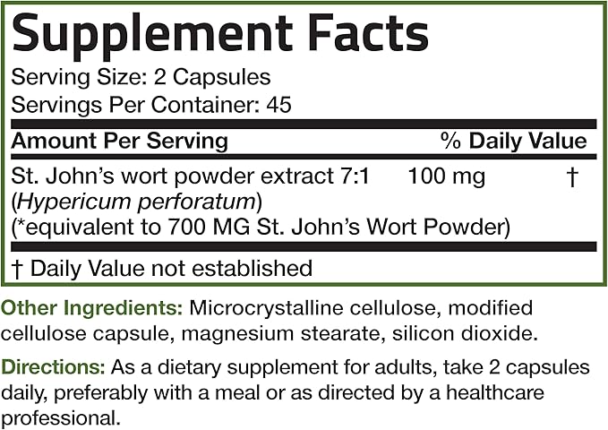 Bronson St. John's Wort 700 MG per Serving Hypericum Perforatum Supports a Positive Mood - Non-GMO, 90 Vegetarian Capsules