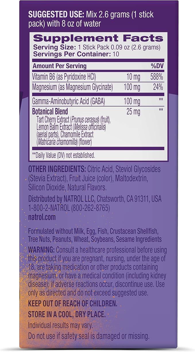 Natrol Sleep + Restore Calming Drink Mix with Magnesium Glycinate, Magnesium Sleep Aid, Melatonin-Free, Lemon Chamomile, 10 Stick Packs