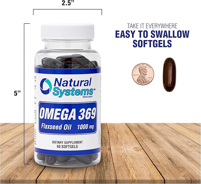 Omega 369 1000 mg 100 Softgels by Natural Systems - Triple Omega 3 6 9 Flax Seed Oil Supplements Capsules -with Essential Fatty Acids - Support Heart and Circulatory Health*