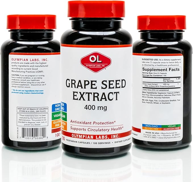 Olympian Labs Grape Seed Extract 400mg Vegan Capsules | Supports Heart & Immune Health, Antioxidant - 100 Count