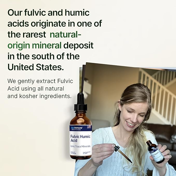 Fulvic Humic Acid Ionic Trace Minerals with Electrolytes Liquid Supplement. Plant Derived Mineral Drops, 75+ Trace Minerals for Energy Boost and Hydration. Up to 8 Months Supply. 2oz.