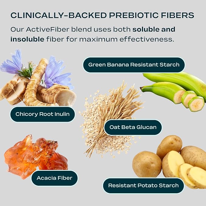 Fiber Powder Supplement with 5 Strains - Daily Prebiotic Blend - Supports Gut Health, Bloating, Regular Digestion & Sustained Energy - 6g Fiber per Serving, Sugar Free, Unflavored - 30 Servings