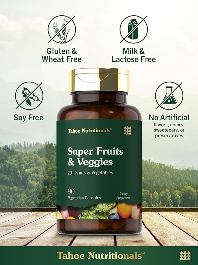 Tahoe Nutritionals Super Fruits and Veggies Capsules | 90 Count | Vegetarian, Non-GMO and Gluten Free Supplement