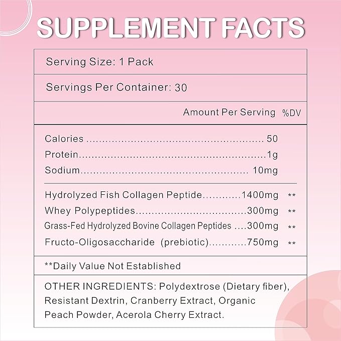Collagen Peptides Powder, with Prebiotics & Cranberry Extract -Hydrolyzed Collagen Peptides Support Hair, Skin, Nail, Bone & Digestive Health, Grass Fed, Non-GMO, for Women & Men