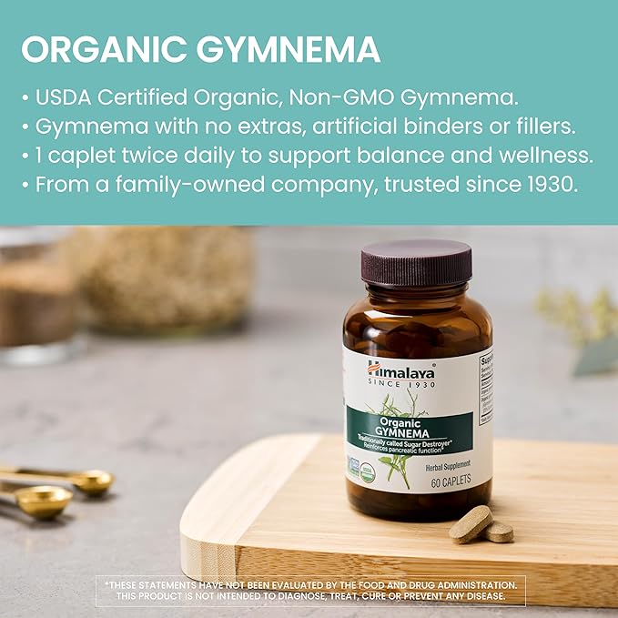 Himalaya Organic Gymnema Sylvestre Herbal Supplement USDA Certified Organic, Non-GMO, 700 mg, 30 Plant-Based Caplets, 2 Pack