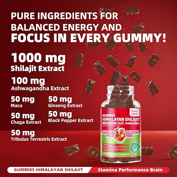 Pure Himalayan Shilajit Gummies for Men & Women - 100% Natural & Organic | 85+ Trace Minerals & Fulvic Acid | 60 Count | Individually Packaged