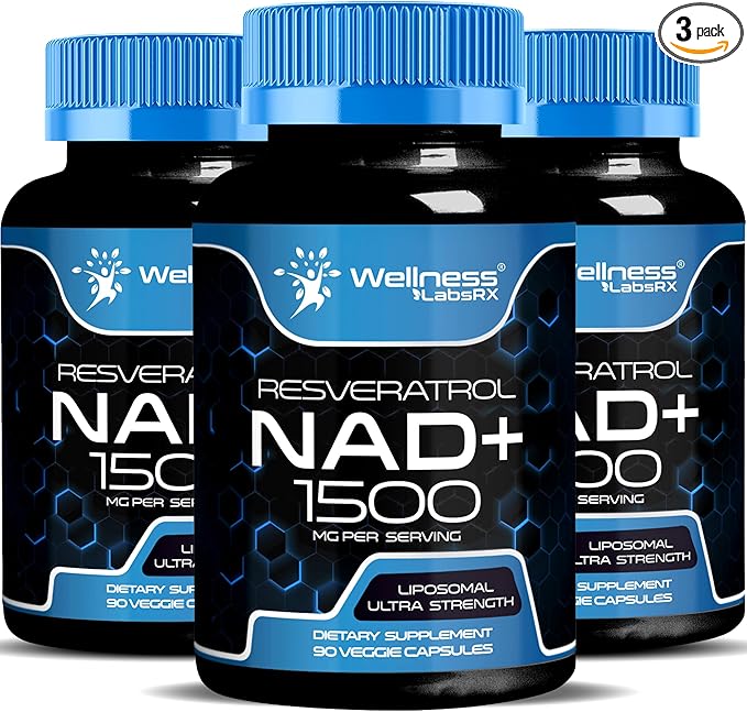 NAD Supplement, 1500mg - Liposomal NAD+ Supplement with Resveratrol, NAD Plus Boosting - Support Cellular Health, Stamina & Healthy Aging - Ultra Strength Capsules, USA Made - 3 Pack