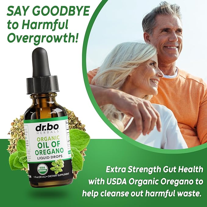 Oregano Oil Organic Liquid Drops - 6 Month Supply Oil of Oregano Drops Tincture Extract, Cleanse, Detox, Immune Support, Digestive Gut Health - Pure Vegan Non-GMO Herbal Organic Oregano Oil Drops 1 oz