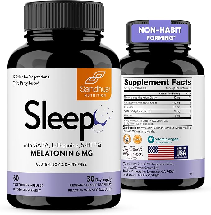 Sandhu's Magnesium Glycinate Lysinate Easy to Swallow 120 Capsules & Sleep 60 Capsules –Non-Habit Forming 5-in-1 Sleep Aid Supplement| Supports Restful Sleep, Muscle & Heart Health | Made in USA