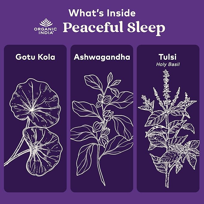 ORGANIC INDIA Peaceful Sleep Herbal Supplement - Deep Sleep Aid, Herbal Sleep Aid for Adults, Natural Sleep Aid Without Melatonin, Supports Sleep Cycles, USDA Certified Organic, Non-GMO - 90 Capsules