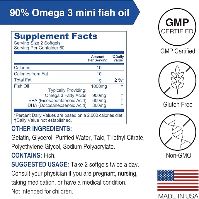 Lovita rTG 90 Mini Fish Oil, 2000mg Daily| High Absorption rTG Form, 90% Omega-3 | Burpless, Easy to Swallow | Support Healthy Heart, Brain and Eyes | 120 Enteric-Coated Softgels (Pack of 3)