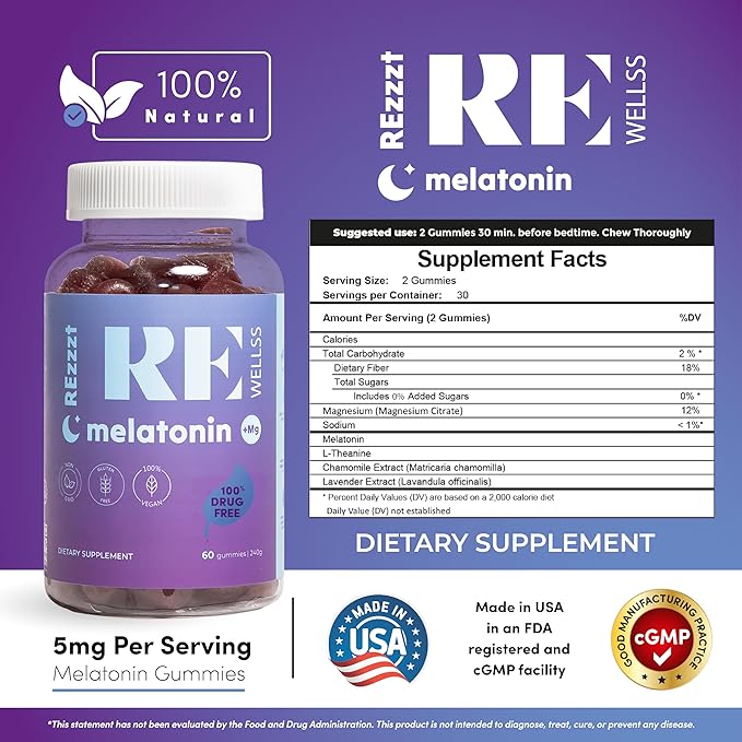 Melatonin Gummies | 5mg Melatonin Sleep Support Gummy for Adults | Fall Asleep Supplement for Health | Magnesium L-Theanine Chamomile | Gluten & Gelatin Free, Sugar Free Sleep Aid | 2 Pack