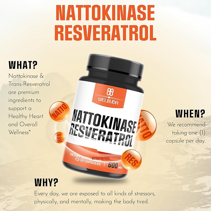 Nattokinase Supplement 3300mg with Trans-Resveratrol - Supports for Immunity System, Healthy Heart & Body Balance - 30 Servings