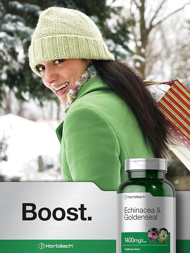 Horbäach Echinacea Goldenseal Capsules | 1400mg | 300 Count | Vegetarian, Non-GMO, Gluten Free Extract Supplement