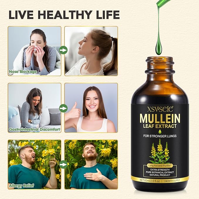 Mullein Drops for Lungs, Mullein Leaf Extract for Lungs,Mullein Leaf Extract Tincture with Chlorophyll Natural Herbal Supplement Mullein Extract Drops for Lung Cleanse and Breathe Health